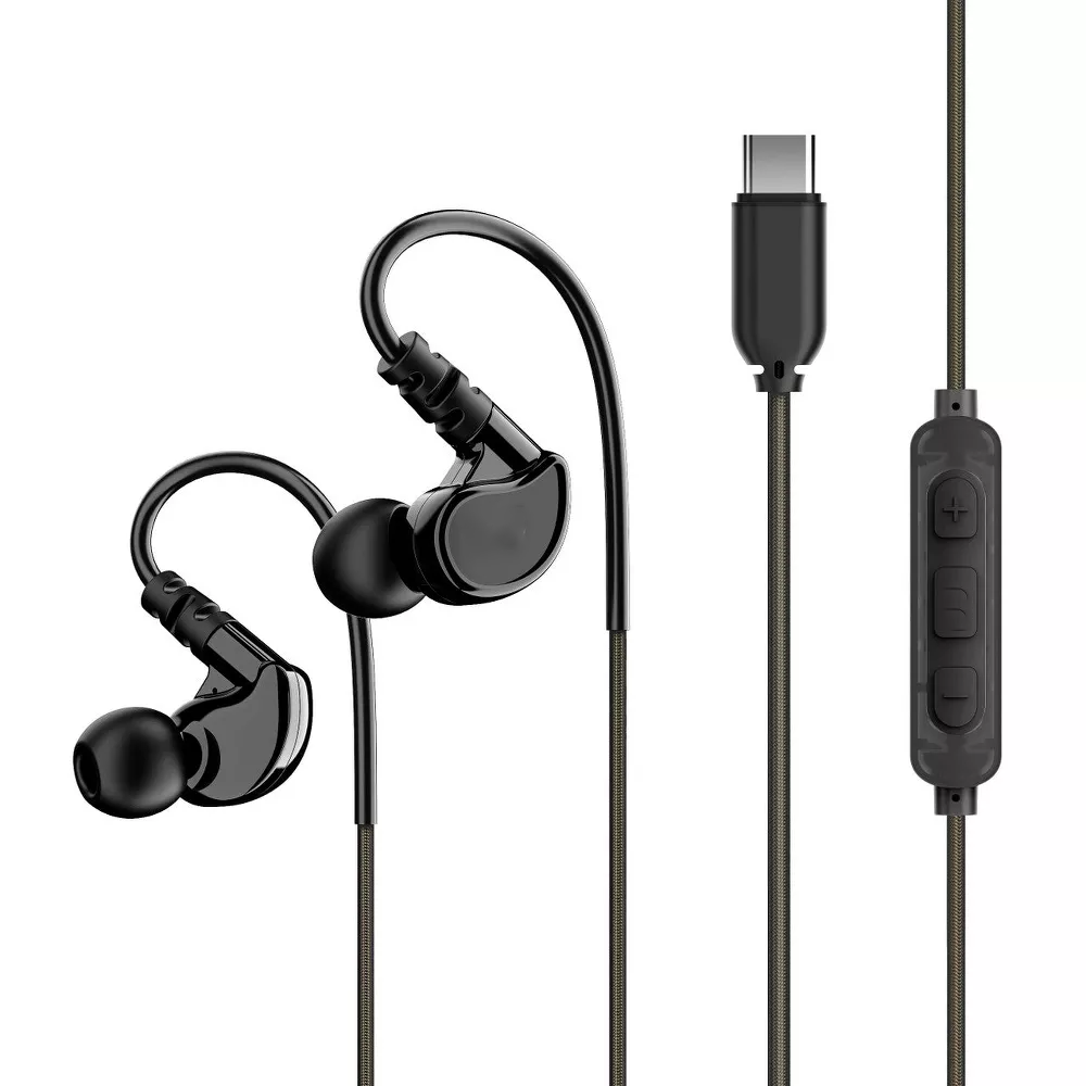USB‑C Sports Wired Earbuds With Shaped Earhooks and Rich Layered Sound Quality